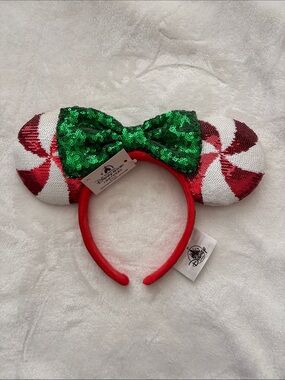 Disney Sequin Peppermint Minnie Ears Headband - Red, Green, White